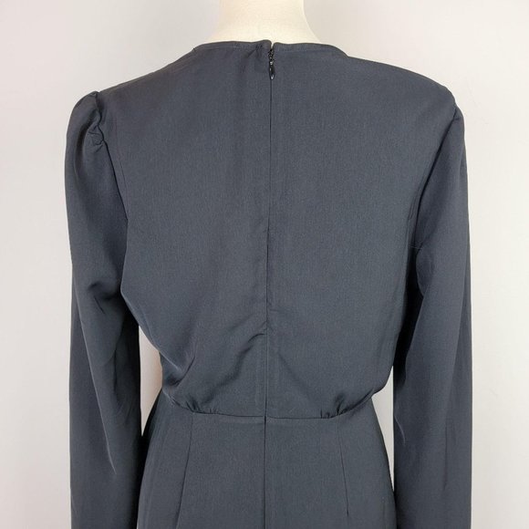 WAYF Black Drape Puff Long Sleeves V-Neck Dress M - Picture 7 of 11